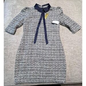 Alexia Admor Women's 12 Blue Tweed Shift Dress Bow Collar NWT Kohl's $265
